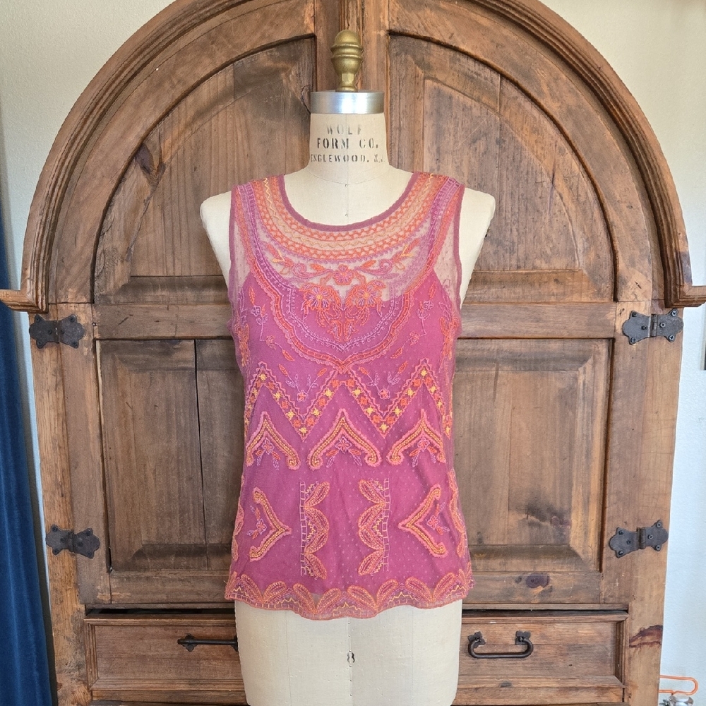 Sundance Pink and Orange Embroidered Blouse